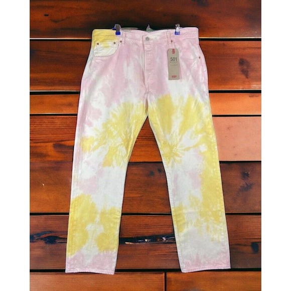 Levis 501 Straight Y2K White Tie Dye Hip Hop Jeans Mens 30x34 New Fast Ship - Picture 3 of 15